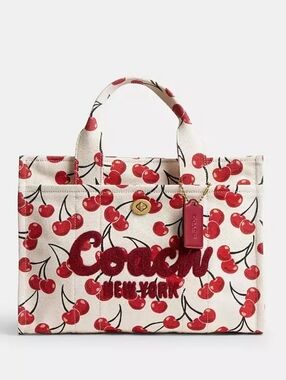 NWT COACH CARGO TOTE BAG WITH CHERRY PRINT - CZ193 LARGEST SIZE